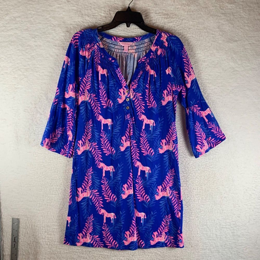 Lilly Pulitzer Women's 3/4 Sleeve Zebra Print Teigen Henley Shift Dressβ Size S
